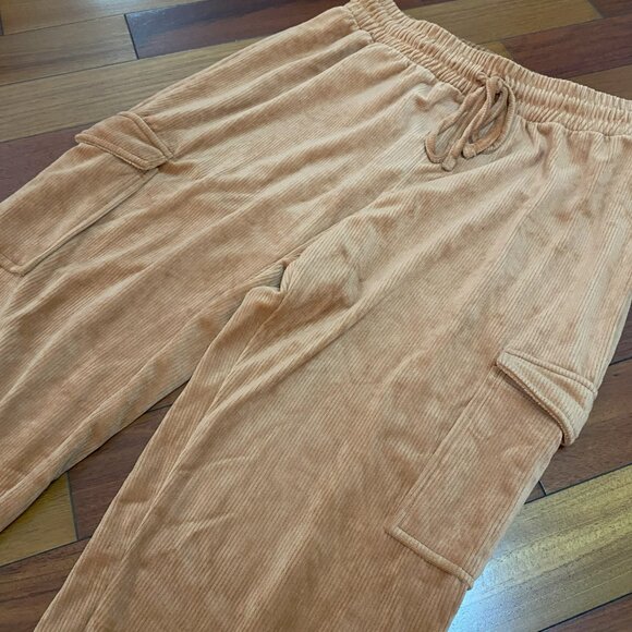 Orange Ribbed Cargo Joggers size Large - Picture 2 of 9